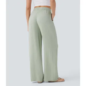 Halara Pale Aqua High Waist Drawstring Wide Leg Casual Linen-Feel Pant S Petite thumbnail 3