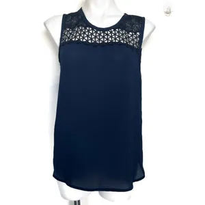 𝅺Love FIRE office career lace tank top MEDIUM navy blue NWOT thumbnail 2