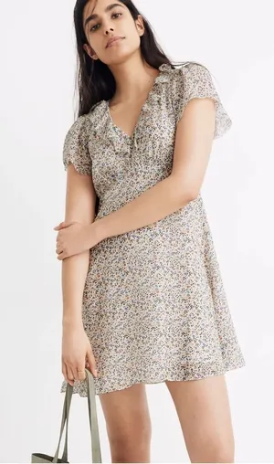 Madewell Silk Ruffle Neck Mini Dress thumbnail 1