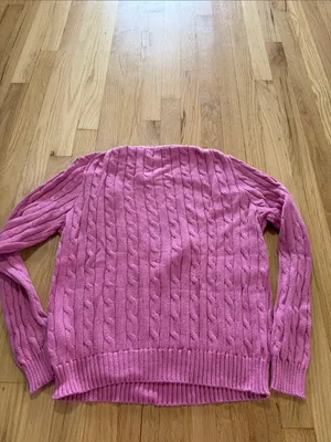Polo Ralph Lauren Pink Cableknit Cotton Crewneck Sweater Sz L thumbnail 7