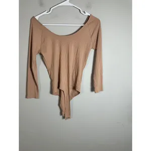 Banana Republic Womens Ribbed Long‎ Sleeve Scoop Neck Bodysuit Tan Beige Small thumbnail 5