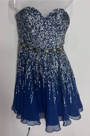 Sherri Hill 8413 navy blue Mini prom strapless Dress beaded sequins 100% silk 6 thumbnail 1