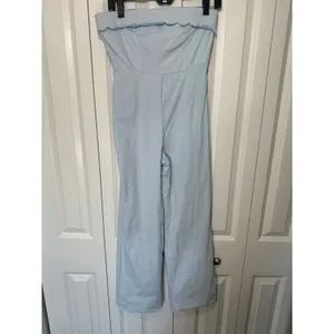 The Frolic‎ Strapless Plum Scallop Jumpsuit S Light Blue Wide Leg Anthropologie thumbnail 2