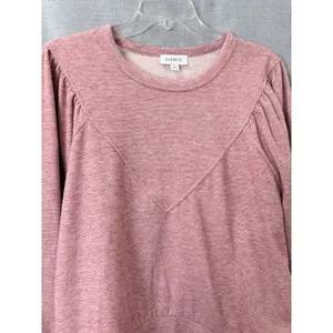 Evereve Rose Pink Chevron‎ Puff Sleeve Sweatshirt Knit Pullover Top L thumbnail 4
