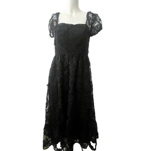 Lulus black dress M Notable Elegance Floral Appliqué Bustier Midi Party Formal thumbnail 2
