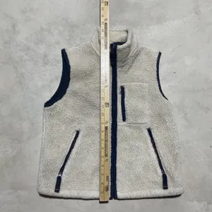 Abercrombie Sherpa Fleece Vest Women's SZ Small Cream Navy Full Zip Pockets Y2K thumbnail 4