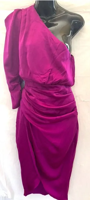 DO+BE One-Shoulder Ruched Cocktail Dress in Deep Fuchsia thumbnail 1