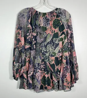 Terra & Sky Dark Mesh Floral Peplum Hem Babydoll Blouse Plus Size 0X 14W Fairy thumbnail 5