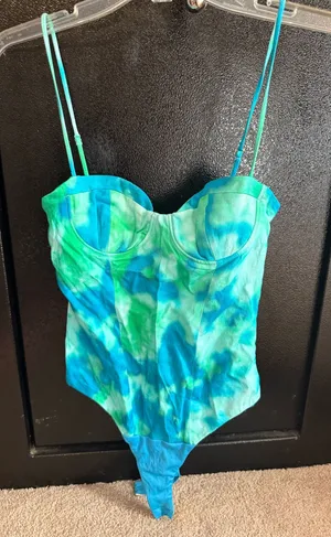 Zara blue and green tie-dye corset bodysuit thumbnail 1
