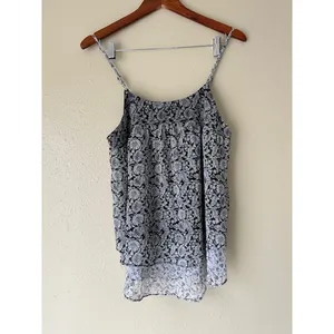 Faded Glory Black Floral Tiered Tank Top Size Small thumbnail 2
