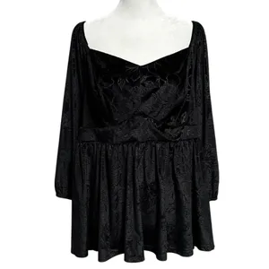 Torrid Size 2X Black Velvet Peplum Babydoll Top Smocked Floral Goth Whimsygoth thumbnail 3