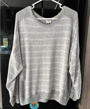 Daytrip Heather Gray Striped Sweater thumbnail 1