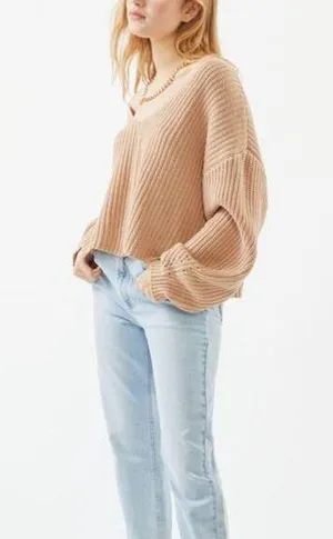 Urban Outfitters Avery Double V-Neck Sweater Tan Size S thumbnail 1