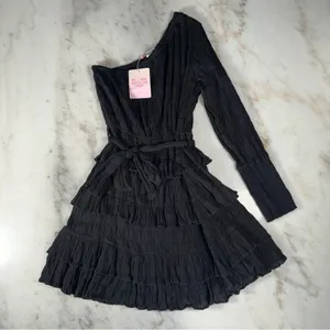 Hello Molly Dance The Night Away Black One-Shoulder Ruffle Mini Dress 8 New NWT thumbnail 5