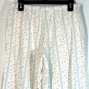 Cali 1850 Floral Stripe Wide Leg Linen Blend Pants M Pull on cottage core sweet thumbnail 3