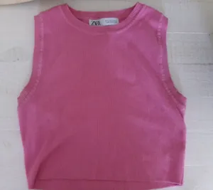 Zara Bubblegum Pink Knit Crop Tank Top thumbnail 1