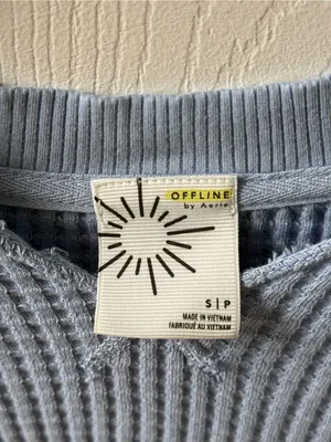 Aerie Offline Wow! Waffle Knit Notch Neck Long Sleeve in Monaco Blue thumbnail 4