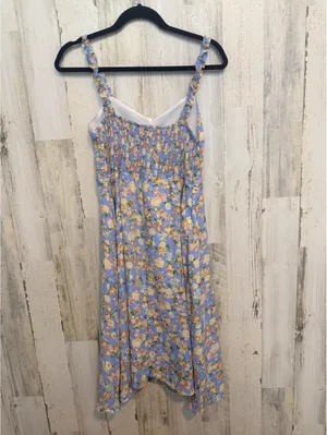 Women’s Large Blue Floral Smocked Midi Dress Cottagecore thumbnail 4