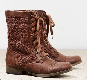 American Eagle Y2K Brown Lace Crochet Combat Boots thumbnail 1