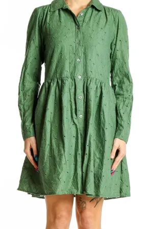 J.Crew green eyelet cotton mini shirtdress thumbnail 1