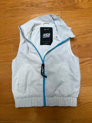 🙂ASOS White Corduroy Hooded Vest with Blue Trim thumbnail 2