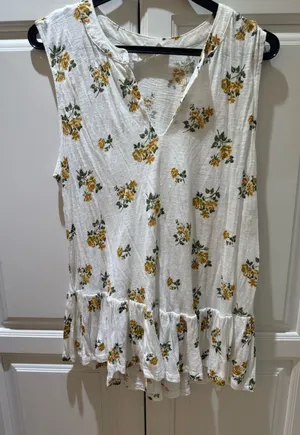 For The Republic Cream Sleeveless Floral Peplum Tunic with Yellow Rose Print thumbnail 1