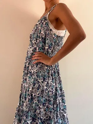 Japna Blue White Floral Dress thumbnail 3