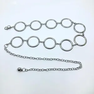 Y2K Minimalist Silver Open Circle Chain Belt, Fits 24.5–42 Inches, X7GA1229 thumbnail 6