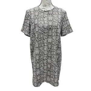 Zara Woman Grey Snakeskin Animal Print Short Sleeve Shift Mini‎ Dress Large thumbnail 2