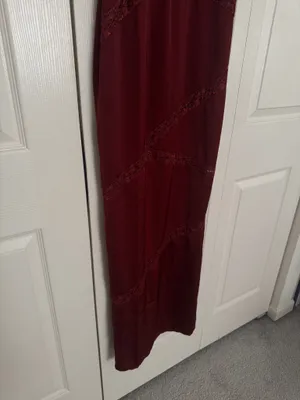 Meshki Deep Wine Red Lace Cutout Satin Effect Maxi Dress thumbnail 6