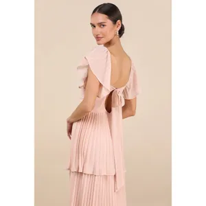 Lulus Notorious Charm Blush Pleated Flutter Sleeve Maxi Dress Size XS Formal thumbnail 3