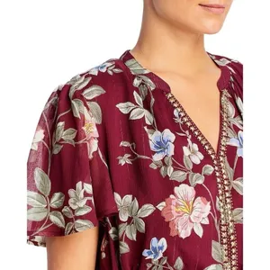 TOMMY BAHAMA Painted Petal Midi Floral Dress Metallic Embellished Beads X-Small thumbnail 4