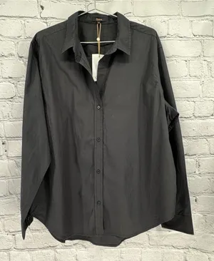 NWT Quince Poplin Long Sleeve Shirt Women's XL Black 100% Organic Cotton LS thumbnail 1