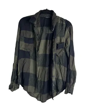 Lucky Brand Buffalo Plaid Button Down Womens Small‎ Olive Green Black Flannel thumbnail 1