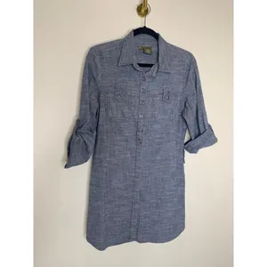 fei Chambray Denim Shirt Long Tunic Sz Large Preppy Casual Western thumbnail 6