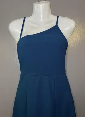 Lulus Dress Womens Small Blue One Shoulder Sheath Midi Side Slit Party Cocktail thumbnail 1