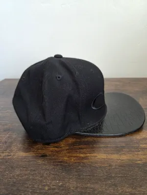 CAKE Black Leather Snapback Duck Bill Cap Sleek Glossy Streetwear Nightclub Wool thumbnail 5