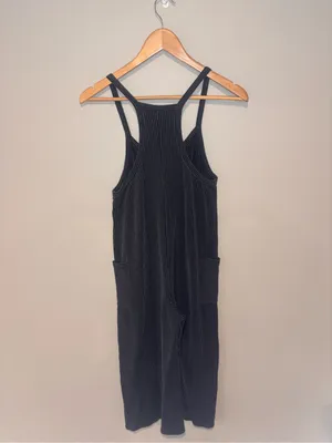 7th RAY Striped Ribbed Tank‎ Jumpsuit in Black & Grey Cropped with Pockets thumbnail 2
