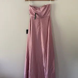 Lulus Maxi Dress Real Romantic Light Rose Pink Satin Strapless Flowy Size S thumbnail 9