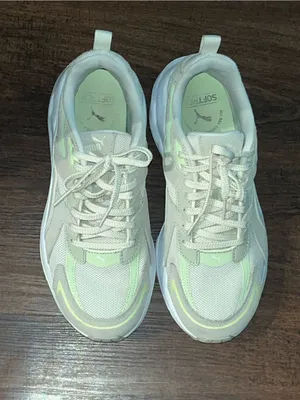 Puma Women’s Lace-Up Sneakers in Cream with Pale Green Accents thumbnail 3