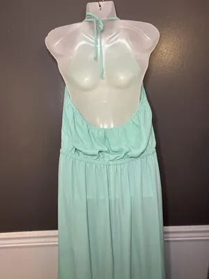 Show Me Your MuMu Dress Womens Large Green Halter Backless Chiffon Maxi Slit thumbnail 7
