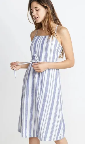 MARINE LAYER Lily Dress‎ in Blue White Stripe Linen Cotton Midi Womens XL thumbnail 1