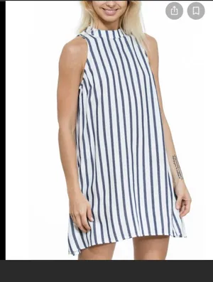 En Crême Classy A-Line Dress - Navy Blue Striped Dress thumbnail 1