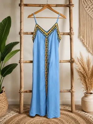NWT SHEIN LUNE Let It Slide Blue Maxi Dress Sz L thumbnail 3