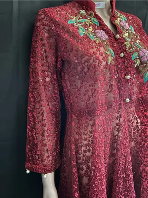 Embroidered Red Lace Fit-and-Flare Women's Dress MD thumbnail 5