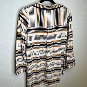 Free People Beach Womens XS Striped V-Neck Collared Tunic Top Black Yellow White thumbnail 3