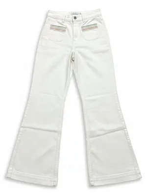 & Other Stories Flare Jeans Women 26 White Embroidered Patch Pockets thumbnail 2