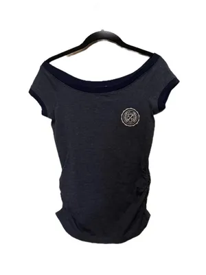 Y2K Abercrombie and Fitch Off-Shoulder Blue Gray Women's Top with Side Ruching thumbnail 1