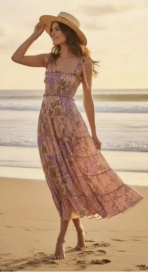 Zimmermann Violet Tiered Floral Midi‎ Sun Dress Smocked Size 1 US M thumbnail 1