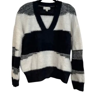 KNOX ROSE Women's Sweater XXL Black White Striped Fuzzy V‎ Neck Cozy Knit Target thumbnail 2